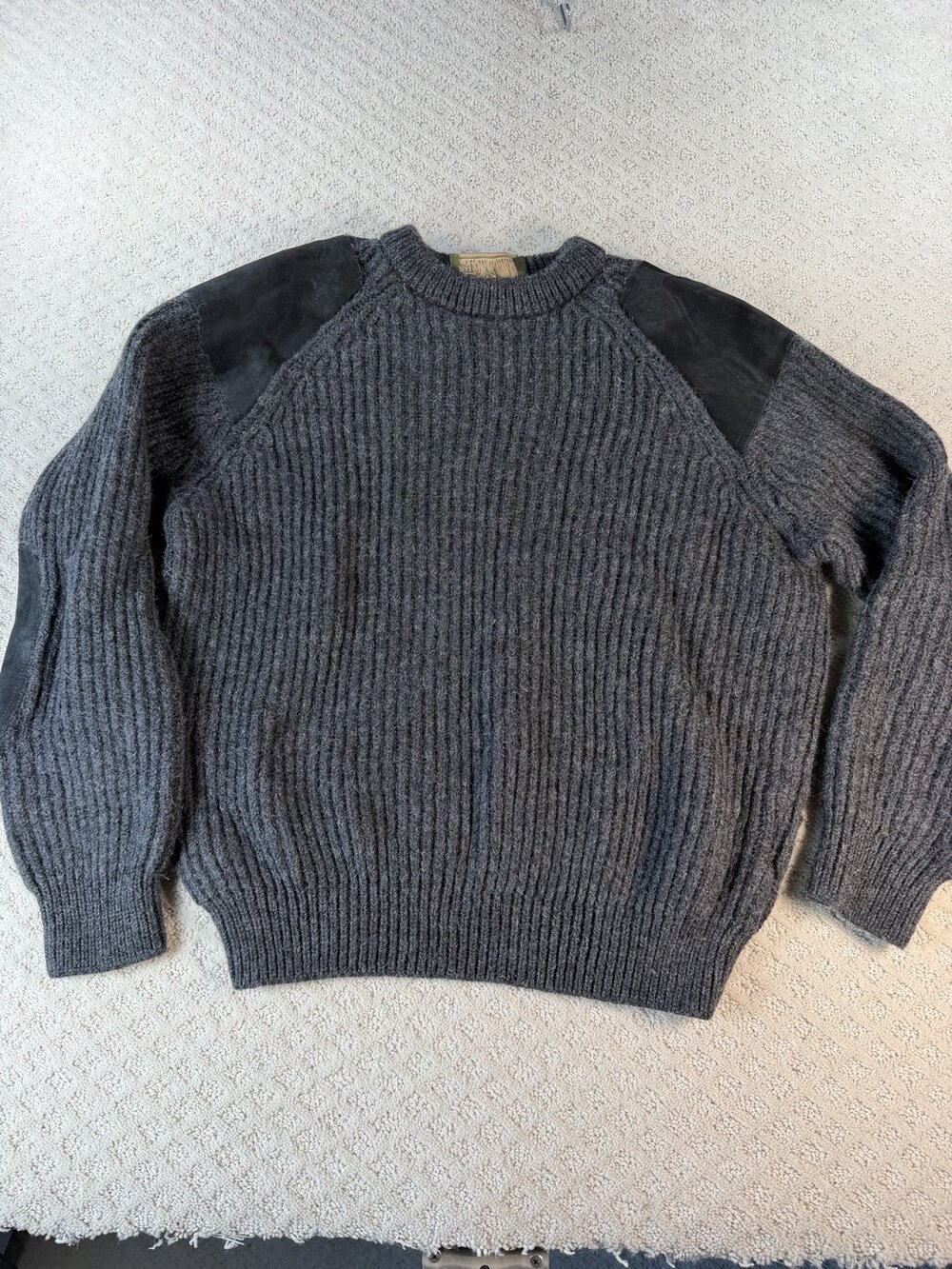 Niffi Pure Commando Sweater Mens Gray Elbow Shoulder Patches Heavyweight Size L